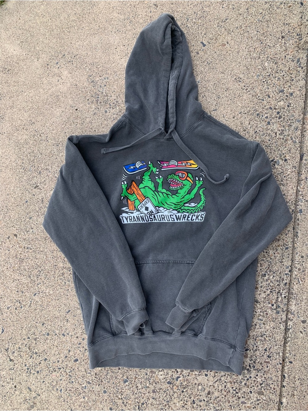 Comfort Colors Charcoal Hoodie with Green Dino Graphic